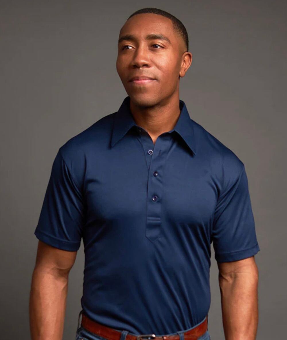 Collars & Co Dress Collar Short Sleeve Polo Men's Medium Navy Blue Tailored Fit